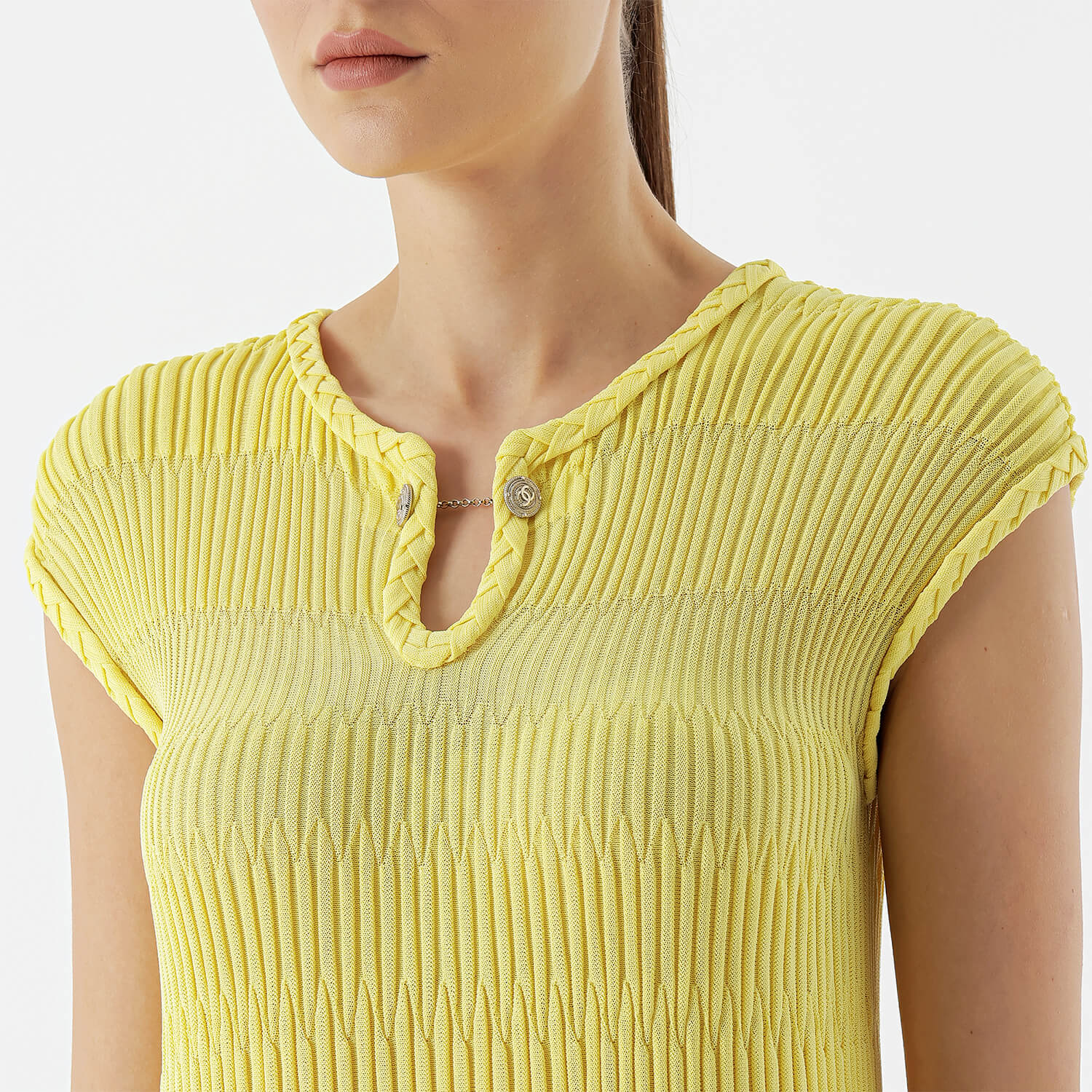 Chanel - Yellow CC Button Camisole Midi Dress